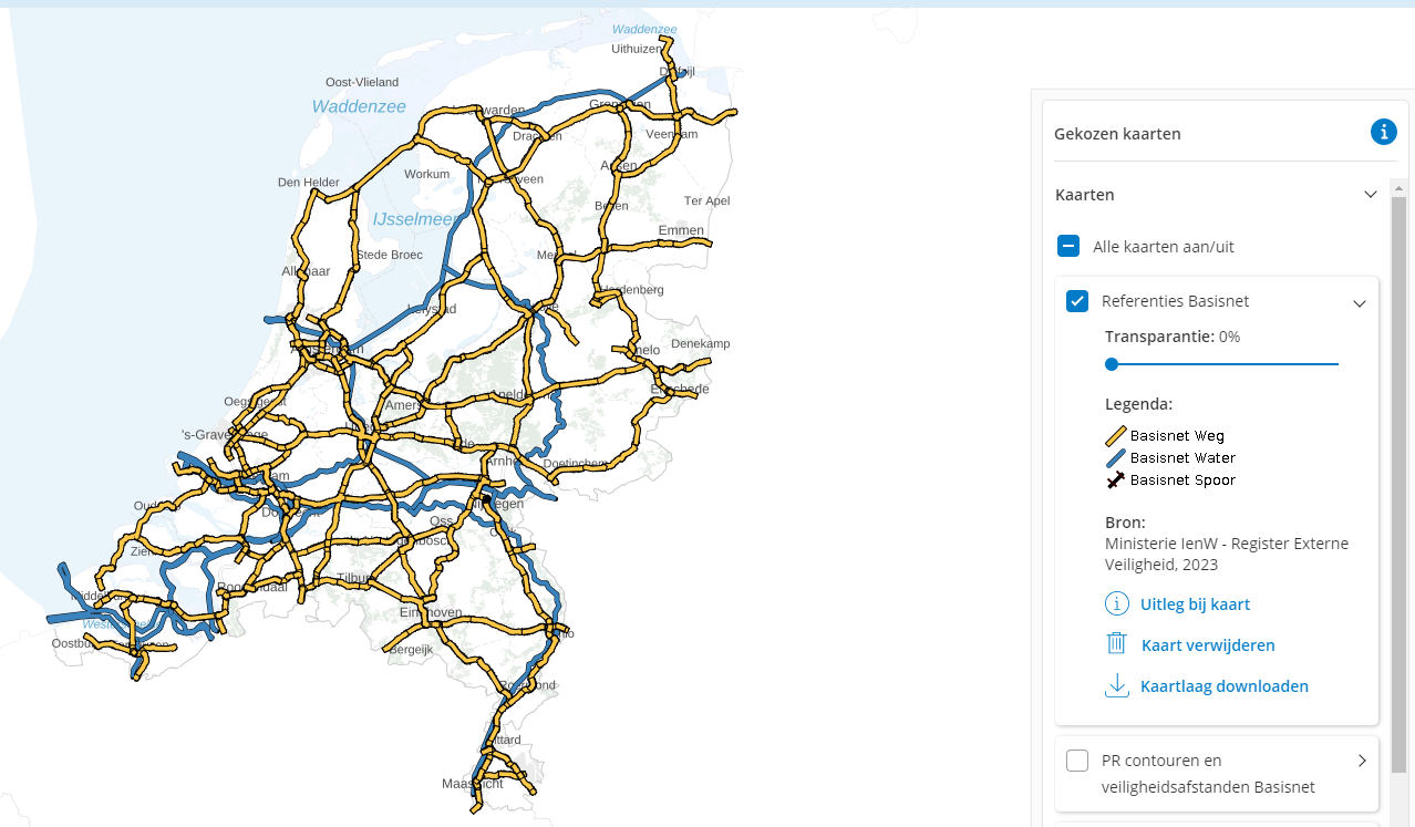 Digitale kaart Basisnet Weg