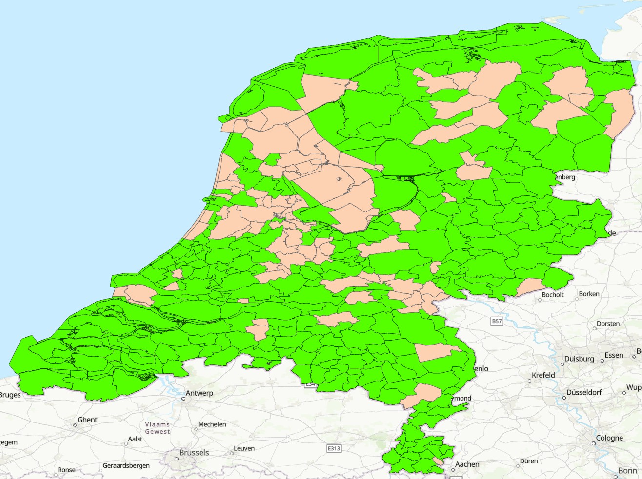 256 gemeenten met een account in het groen weergegeven 