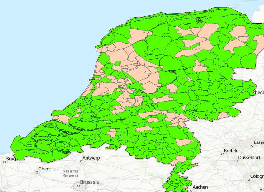 256 gemeenten met een account in het groen weergegeven 