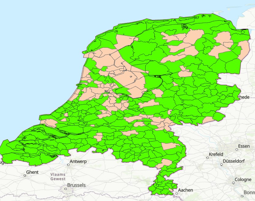256 gemeenten met een account in het groen weergegeven 