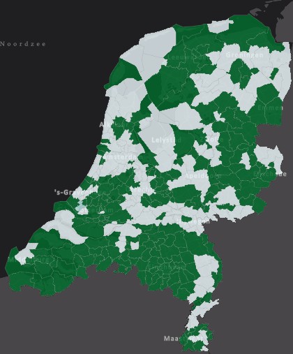 kaartje van Nederland met de stand van zaken van gepubliceerde kgl's