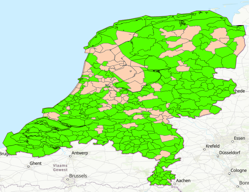 256 gemeenten met een account in het groen weergegeven 